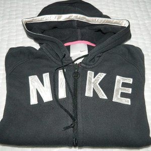 Vintage Nike Hoodie Track Jacket Dark Grey w/Satin Detail Trim , Med